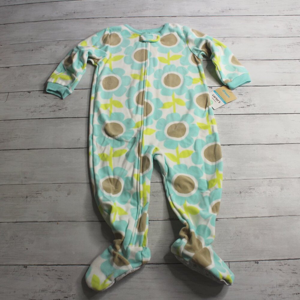 Carter's Fleece Pajama Sleeper Baby Girl's Size 18 Months Aqua Floral